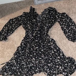Flowy black floral mini dress